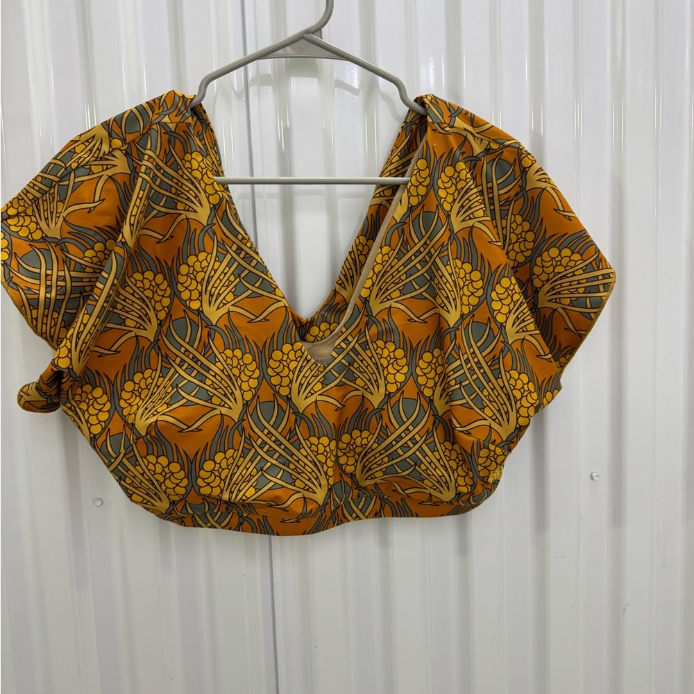 New Albion Mustard and Black Floral Bikini Top